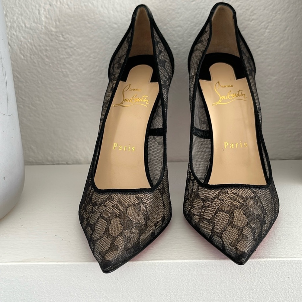 Christian Louboutin Black Dentelle & Suede Pigalace 100